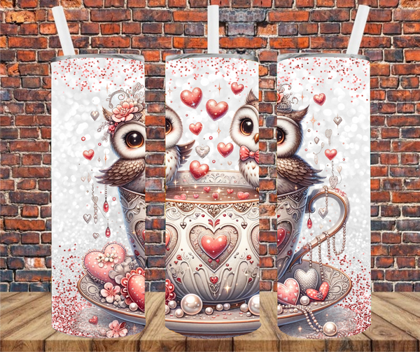 Valentine Owls - Tumbler Wrap - Vinyl Transfers