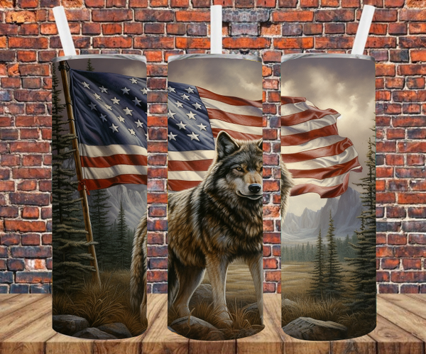 Wolf & American Flag - Tumbler Wrap - Sublimation Transfers