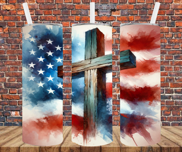 Patriotic Wooden Cross - Tumbler Wrap - Sublimation Transfers