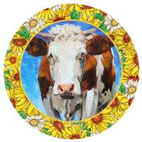 Country Cow with Sunflowers - Round Template Transfers for Coasters