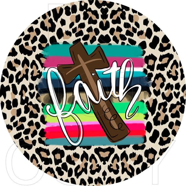 Leopard Faith Cross - Round Template Transfers for Coasters