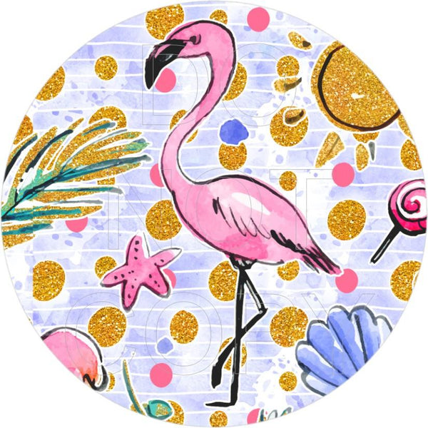 Beach Flamingo - Round Template Transfers for Coasters