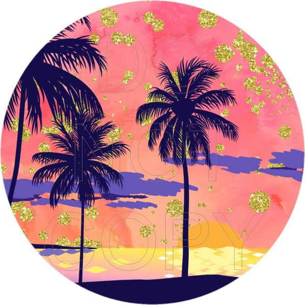 Palm Tree Sunset - Round Template Transfers for Coasters