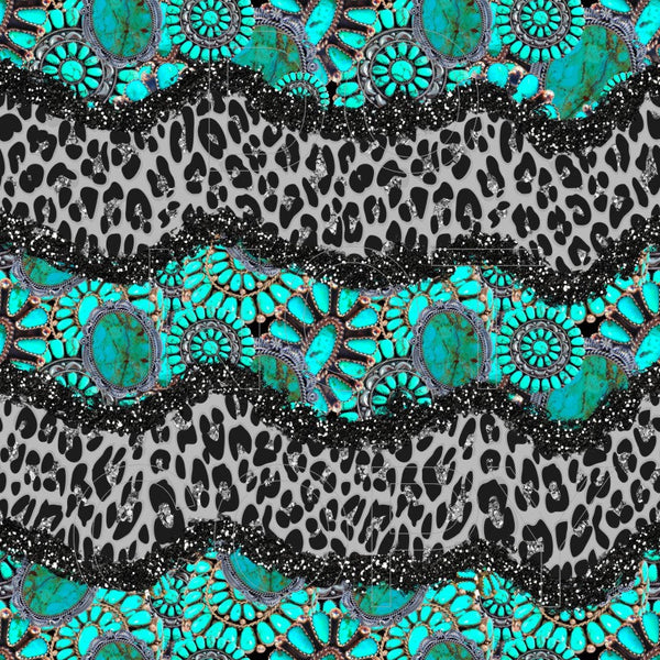 Grey Leopard & Turquoise- Full Pattern - Waterslide, Sublimation Transfers