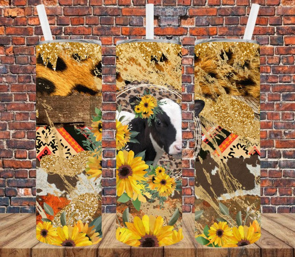 Cow & Sunflowers - Tumbler Wrap Vinyl Transfers