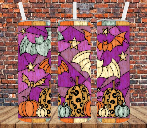 Stained Glass Pumpkins & Bats - Tumbler Wrap Vinyl Transfers