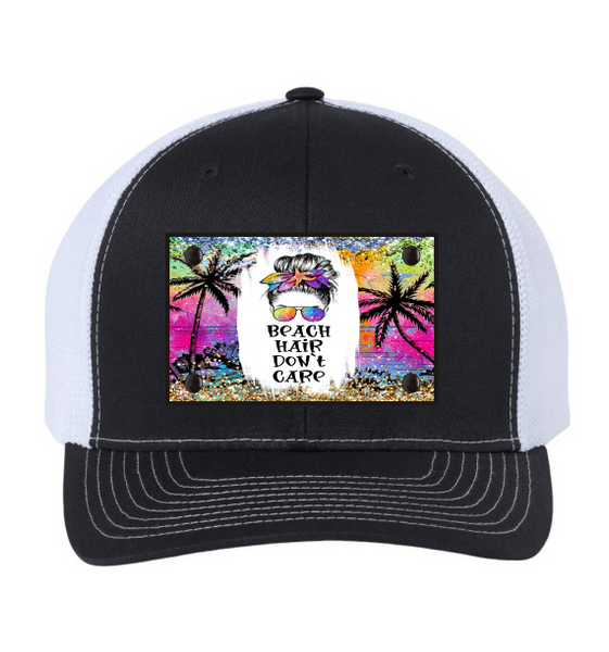 Beach Hair Don't Care - Metal Hat Patches