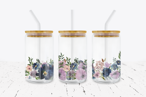 Bottom Floral Design - 16 oz Libbey Glass Can Wrap