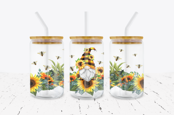 Gnome with Bees - 16 oz Libbey Glass Can Wrap