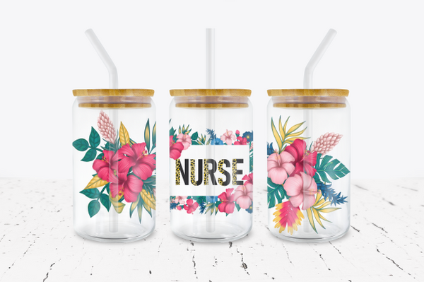 Nurse Vibrant Floral - 16 oz Libbey Glass Can Wrap