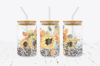 Sunflowers with Leopard - 16 oz Libbey Glass Can Wrap