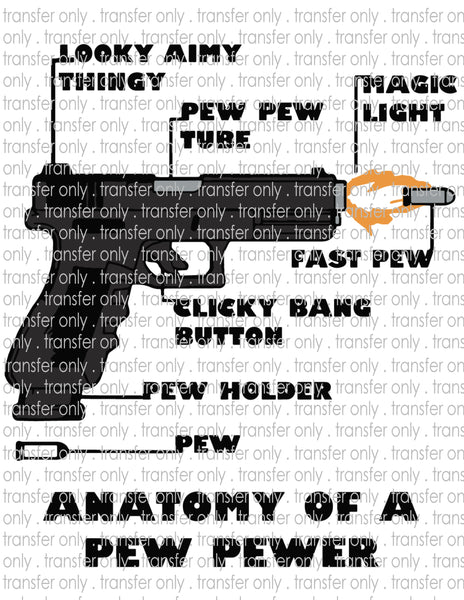 Anatomy of a Pew Pewer - Waterslide, Sublimation Transfers