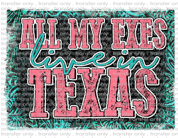 All My Exes Live in Texas - Waterslide, Sublimation Transfers