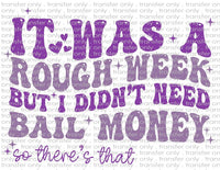 It Was A Rough Week But I Didn't Need Bail Money - Waterslide, Sublimation Transfers