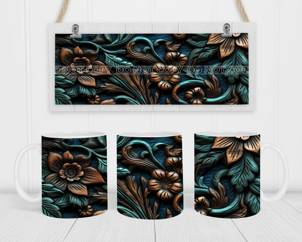 Faux Bronze Floral - Coffee Mug Wrap - Sublimation Transfers