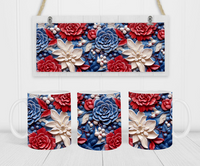 Patriotic Floral - Coffee Mug Wrap - Sublimation Transfers