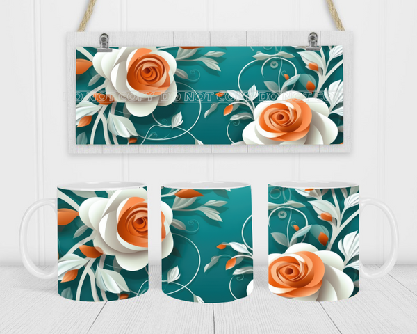 Floral - 3D Effect - Coffee Mug Wrap - Sublimation Transfers