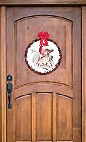 Merry Christmas Cow - Round Sign Design - Sublimation