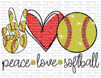 Peace Love Softball - Waterslide, Sublimation Transfers