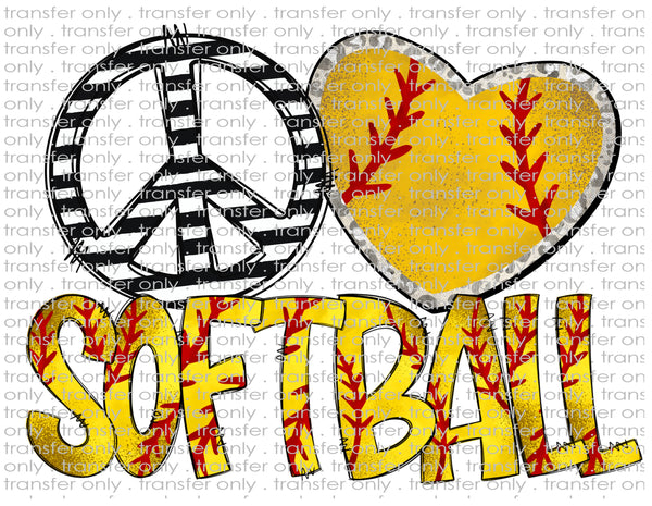 Peace Love Softball - Waterslide, Sublimation Transfers
