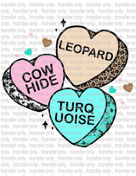 Leopard Cowhide Turquoise Hearts - Waterslide, Sublimation Transfers