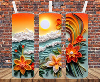 3D Effect Beach Scene- Tumbler Wrap - Sublimation Transfers