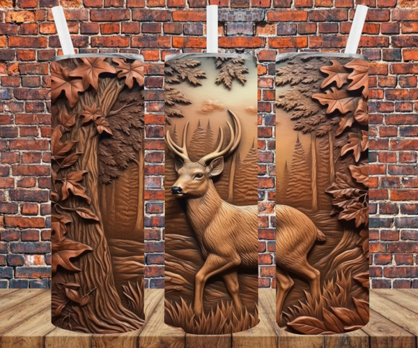 Carved Deer - 3D Effect - Tumbler Wrap - Sublimation Transfers