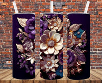 3D Effect Metal Flowers - Tumbler Wrap - Sublimation Transfers