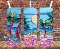 3D Beach Scene - Tumbler Wrap - Sublimation Transfers