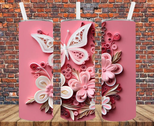 3D Effect Floral & Butterflies - Tumbler Wrap - Sublimation Transfers