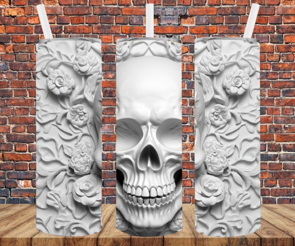White Skull - 3D Effect - Tumbler Wrap - Sublimation Transfers
