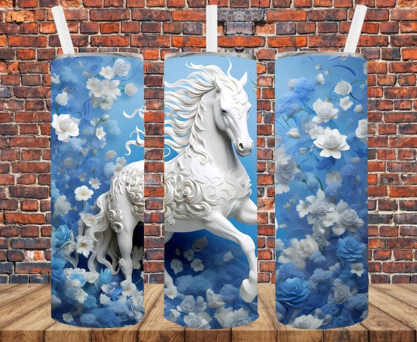 3D Effect Floral Horse - Tumbler Wrap - Sublimation Transfers
