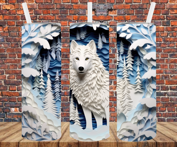 Ice Wolf - 3D Effect - Tumbler Wrap - Sublimation Transfers