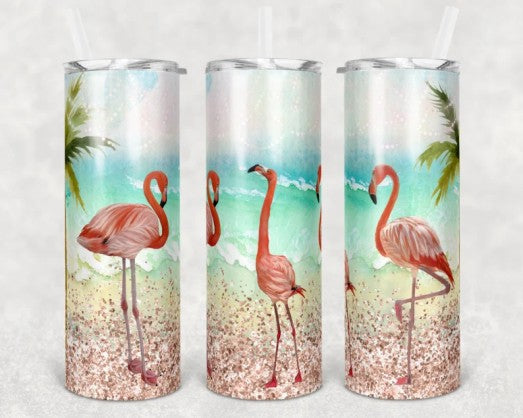 Beach Flamingo - Tumbler Wrap Vinyl Transfers