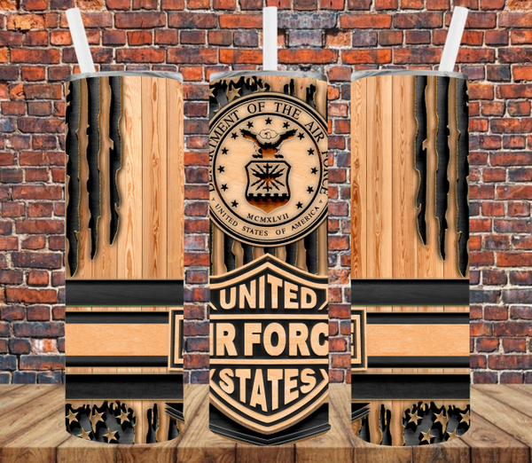 US Air Force Wood & Shield- Tumbler Wrap Sublimation Transfers
