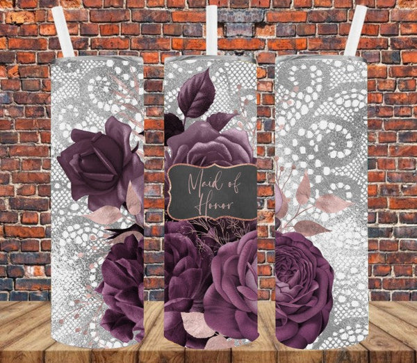 Maid of Honor Purple Roses - Tumbler Wrap Sublimation Transfers