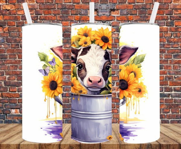 Cute Cow in Bucket - Tumbler Wrap - Sublimation Transfers