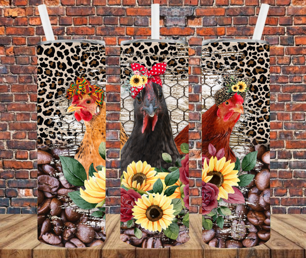 Country Chickens on Coffee Beans - Tumbler Wrap Sublimation Transfers