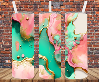 Coral & Mint Marble - Tumbler Wrap - Sublimation Transfers