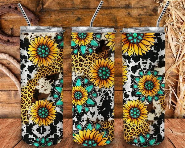 Cow Print & Sunflowers - Tumbler Wrap Vinyl Transfers