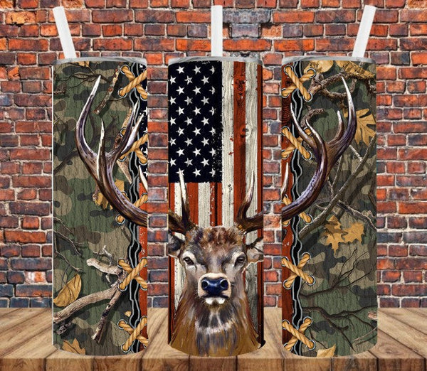 American Flag with Deer Head - Tumbler Wrap Sublimation Transfers