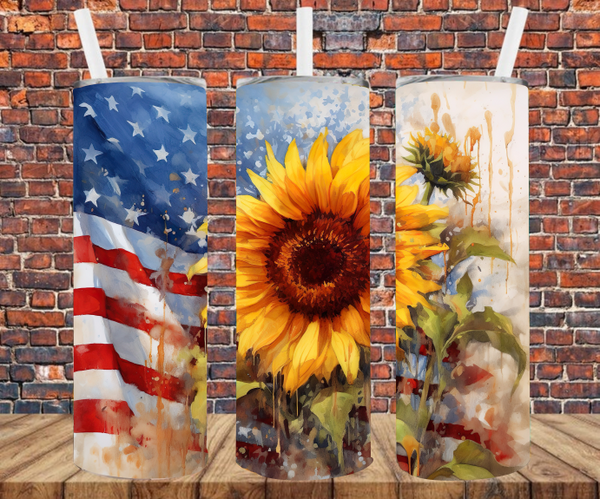 Patriotic Sunflower - Tumbler Wrap - Sublimation Transfers
