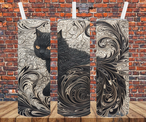 Black Cat Embroidered Look - Tumbler Wrap - Sublimation Transfers