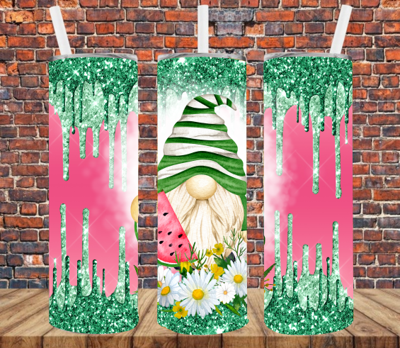 Gnome with Daisies & Watermelon - Tumbler Wrap Sublimation Transfers