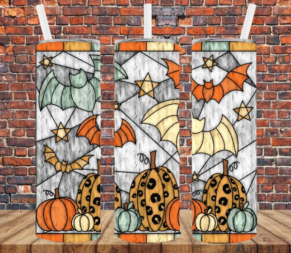 Stained Glass Pumpkins & Bats - Tumbler Wrap Sublimation Transfers