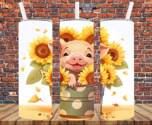Cute Pig in Bucket - Tumbler Wrap - Sublimation Transfers