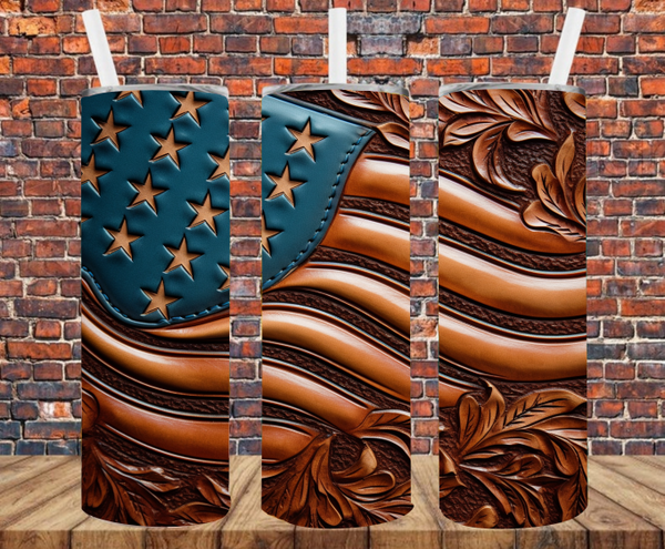 Leather American Flag - Tumbler Wrap - Sublimation Transfers