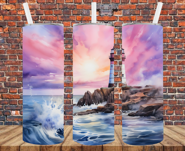 Lighthouse Crashing Waves - Tumbler Wrap - Sublimation Transfers