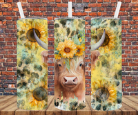 Long Horn Cow & Sunflowers - Tumbler Wrap Sublimation Transfers