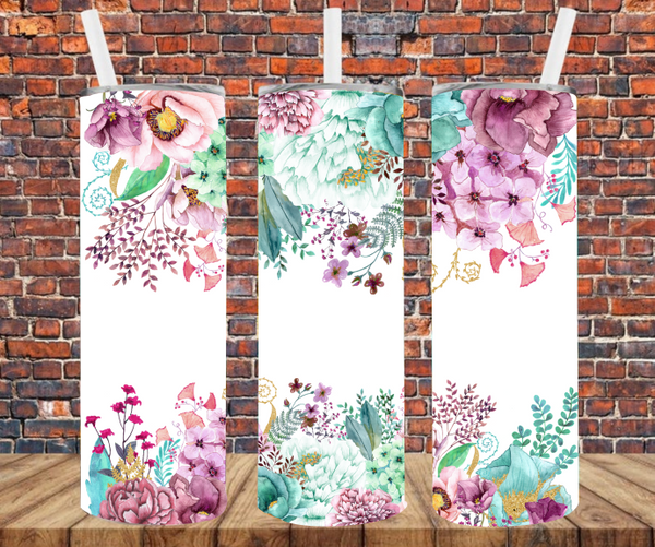 Pink & Mint Floral - Tumbler Wrap - Sublimation Transfers